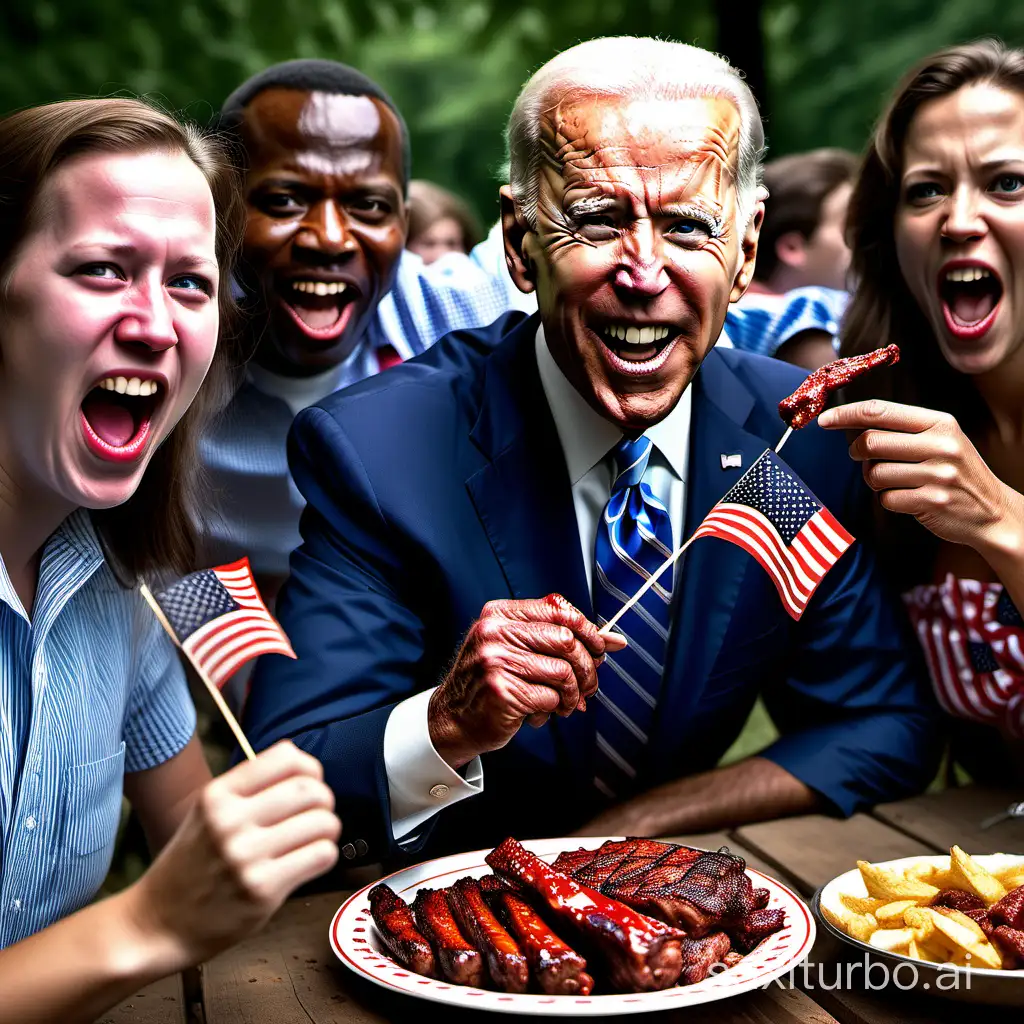 photography, cannibals eating bbq with Joe Biden, perfect faces, high resolution, highly detailed, patriotic, party