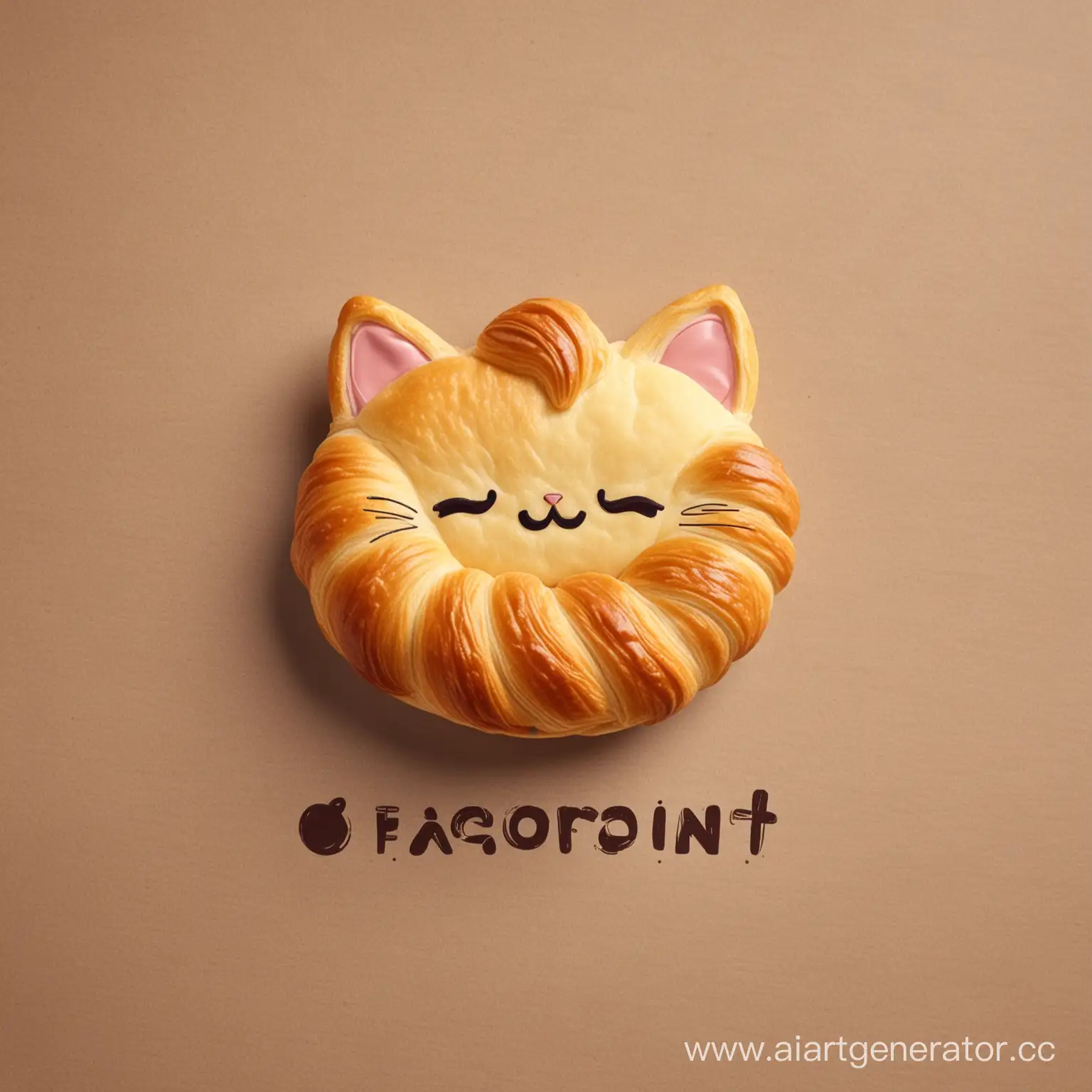 создай  логотип в виде котика-рогалика, чтобы котик был поменьше,а рогалик побольше для пекарни 