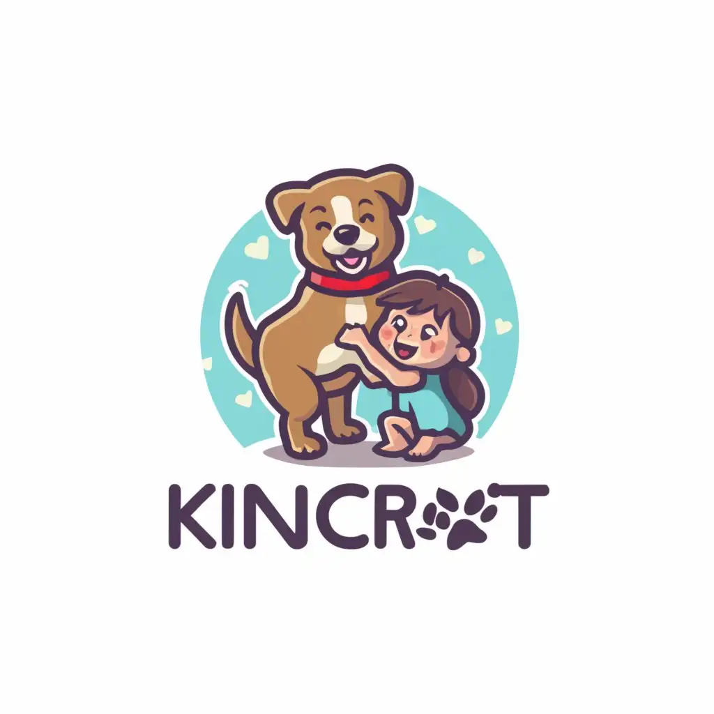 a logo design,with the text "Kincraft", main symbol:Dog and kid standing up together looking happy,Moderate,be used in Home Family industry,clear background