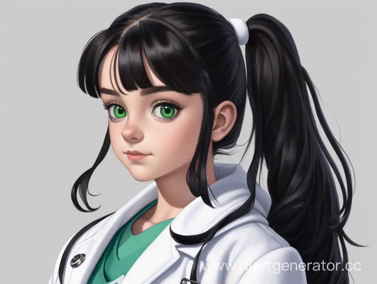 Teenage-Girl-in-White-Coat-with-Black-Hair-and-Green-Eyes