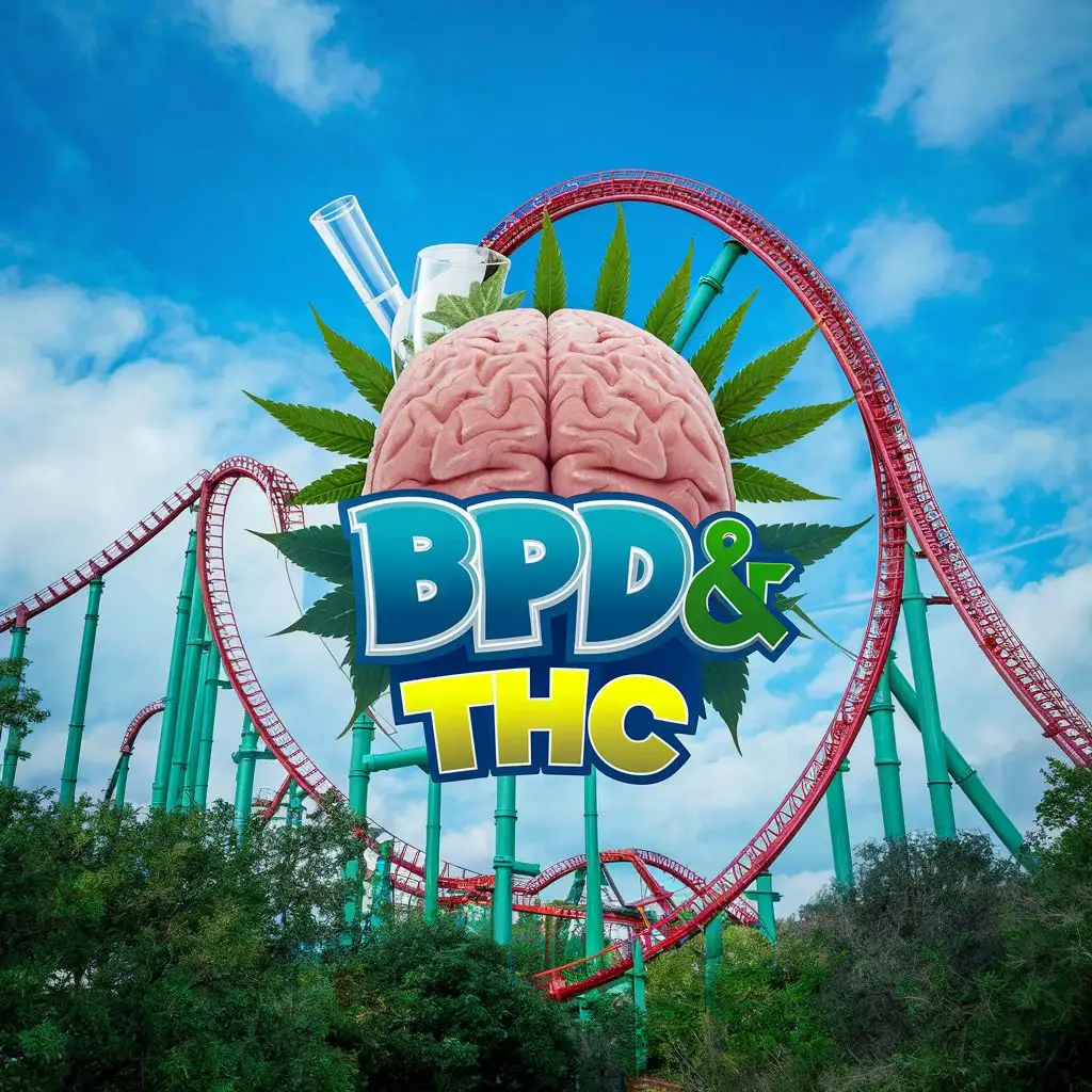 logo, Brain, cannabis leaf, Bong and Theme Park/Rollercoaster, with the text "BPD&THC", typography, be used in Travel industry