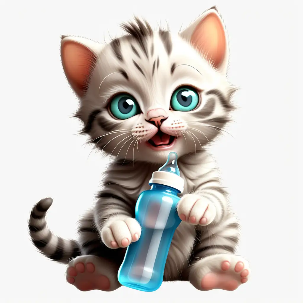 Adorable Baby Cat Drinking Milk from a Bottle Clipart