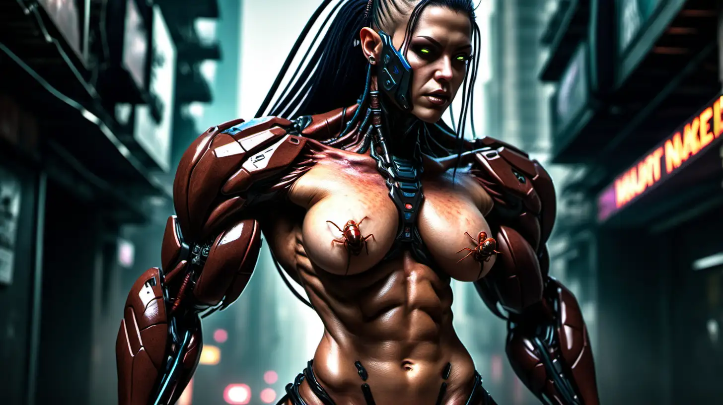 Cyberpunk Mutant Naked Muscular Cockroach Woman