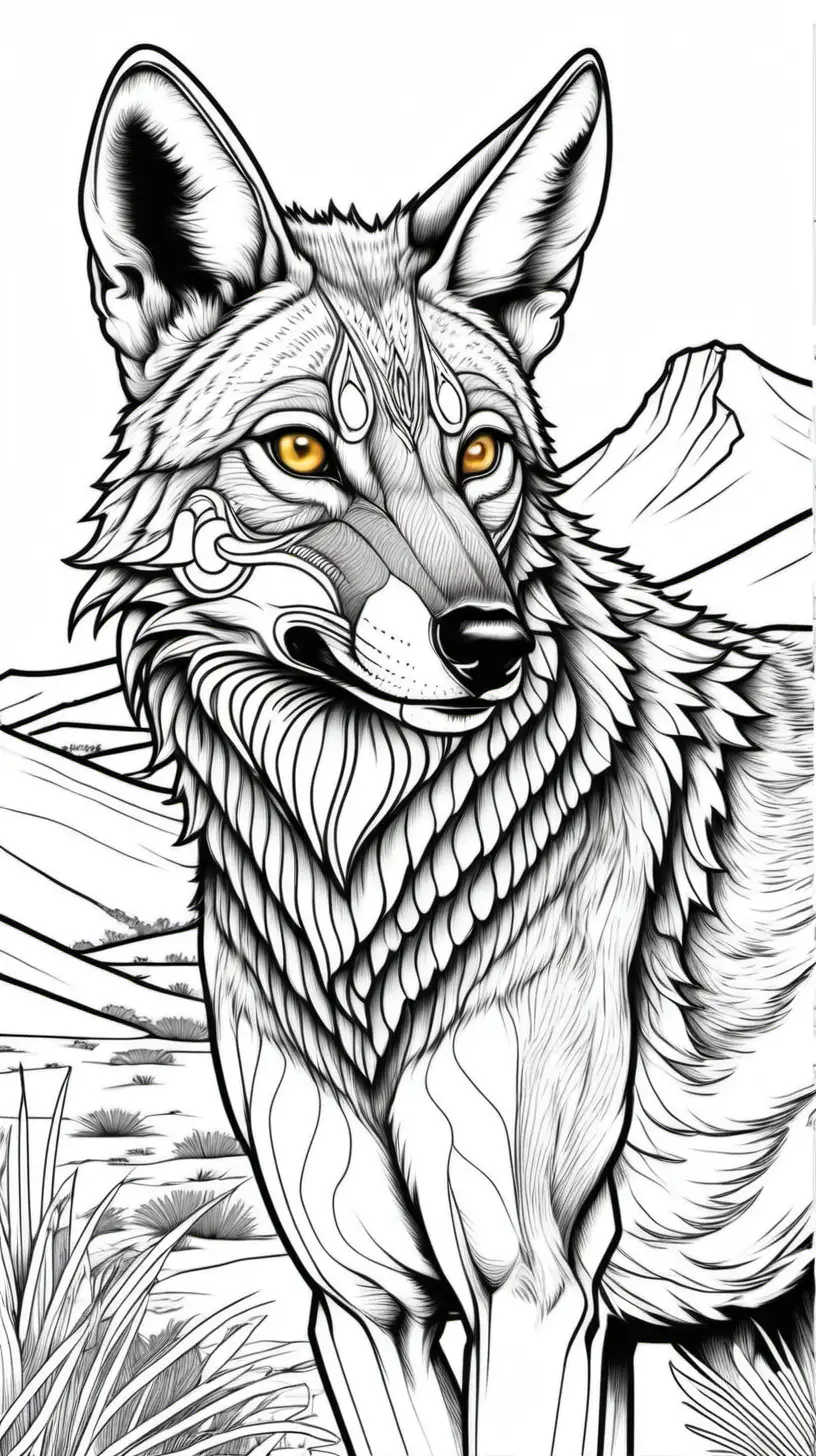 African Golden Wolf Coloring Page for Adults Clean Outline and Detailed Art
