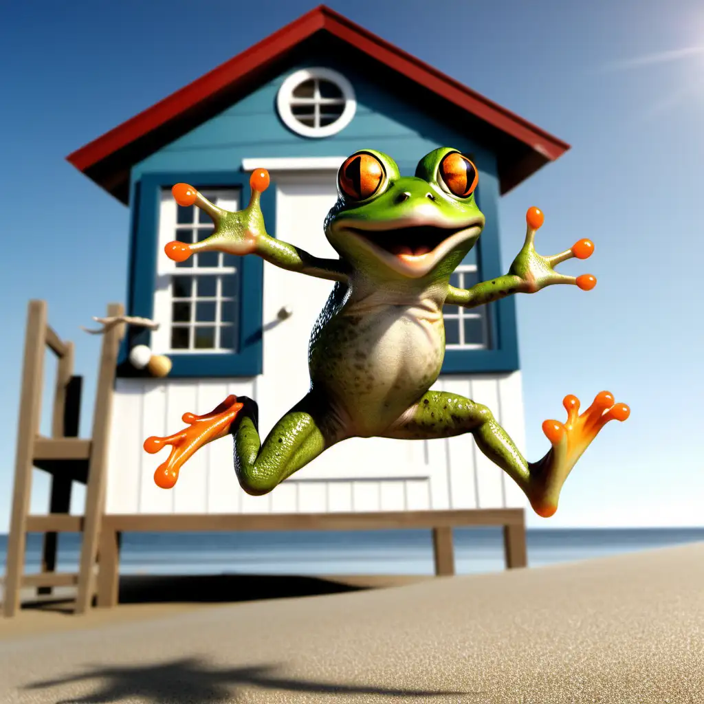 Frog Leaping Over Beach House Vibrant Leap Year Celebration