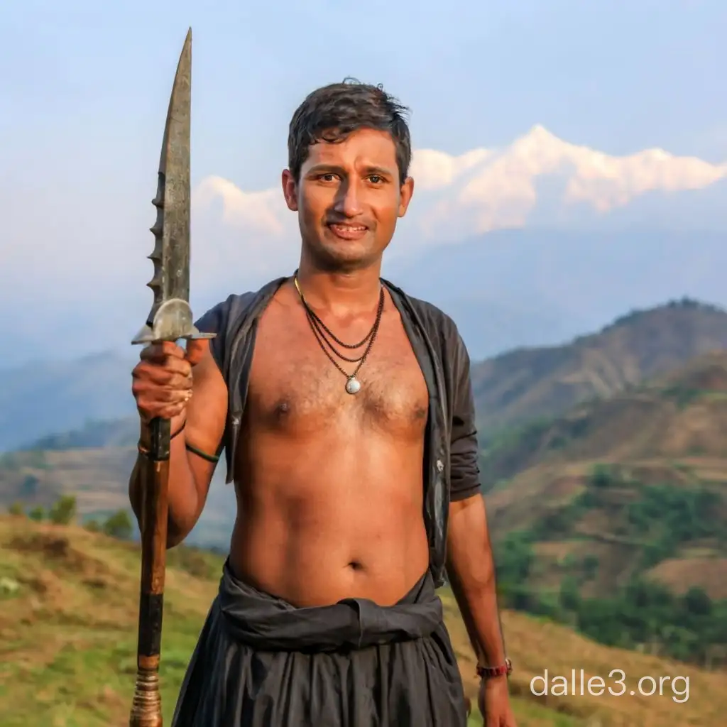 Nepali male standing with khukri  