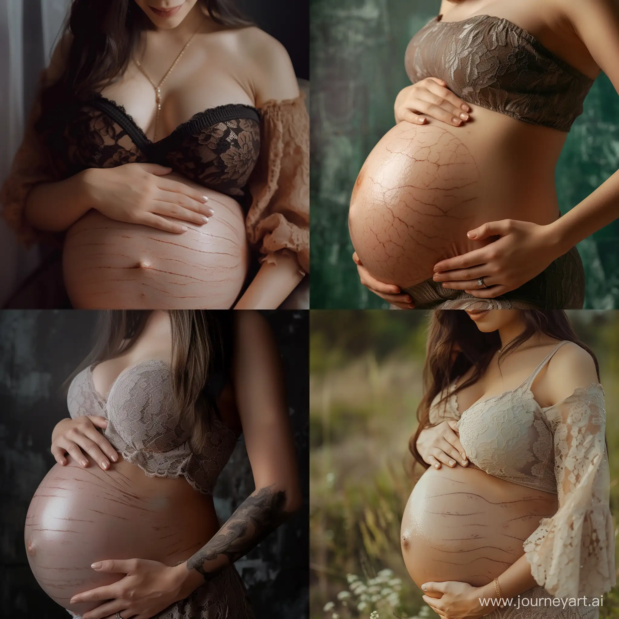 беременная жена с огромным беременным животом с растяжками, 4К, реализм, ультра HD