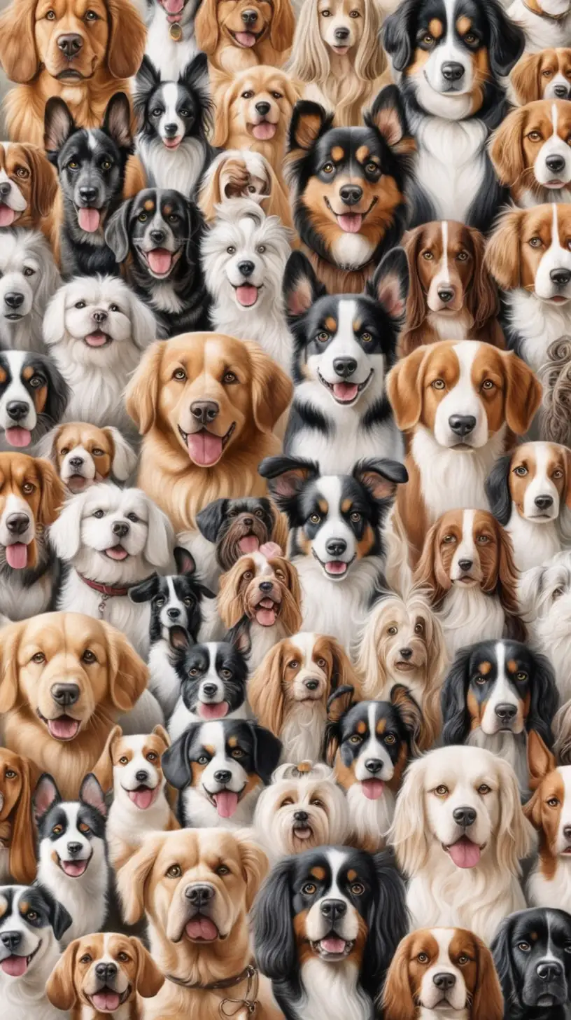 Diverse Dog Faces Collage Various Breeds Showcasing Unique Expressions