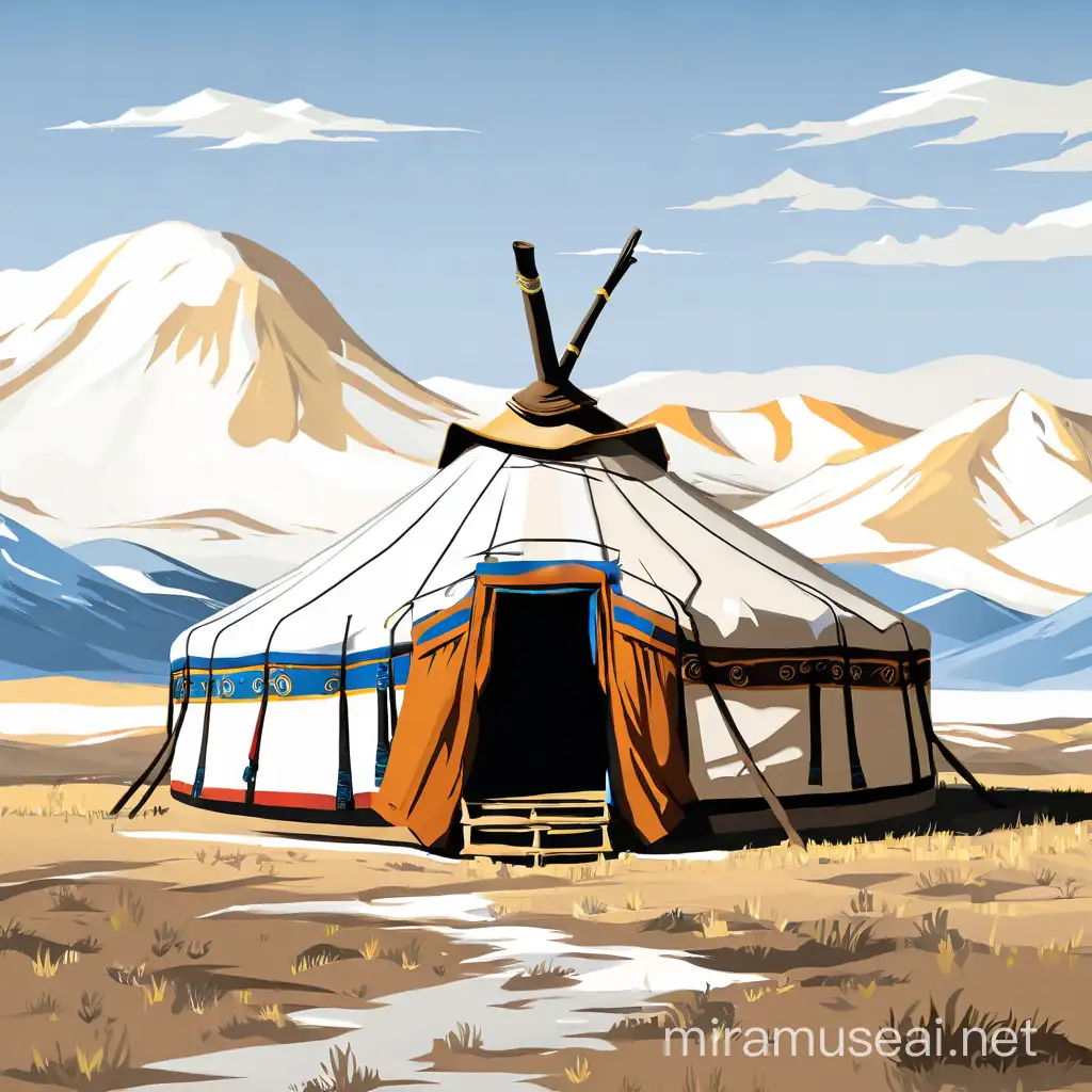 Traditional Mongolian Yurt Interior with Decorative Details
