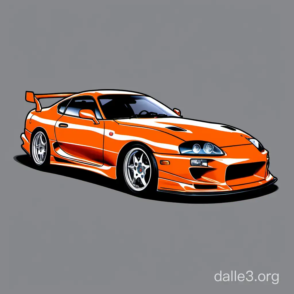 Paul Walkers Orange Toyota Supra Drawing for TShirt with Dark ...