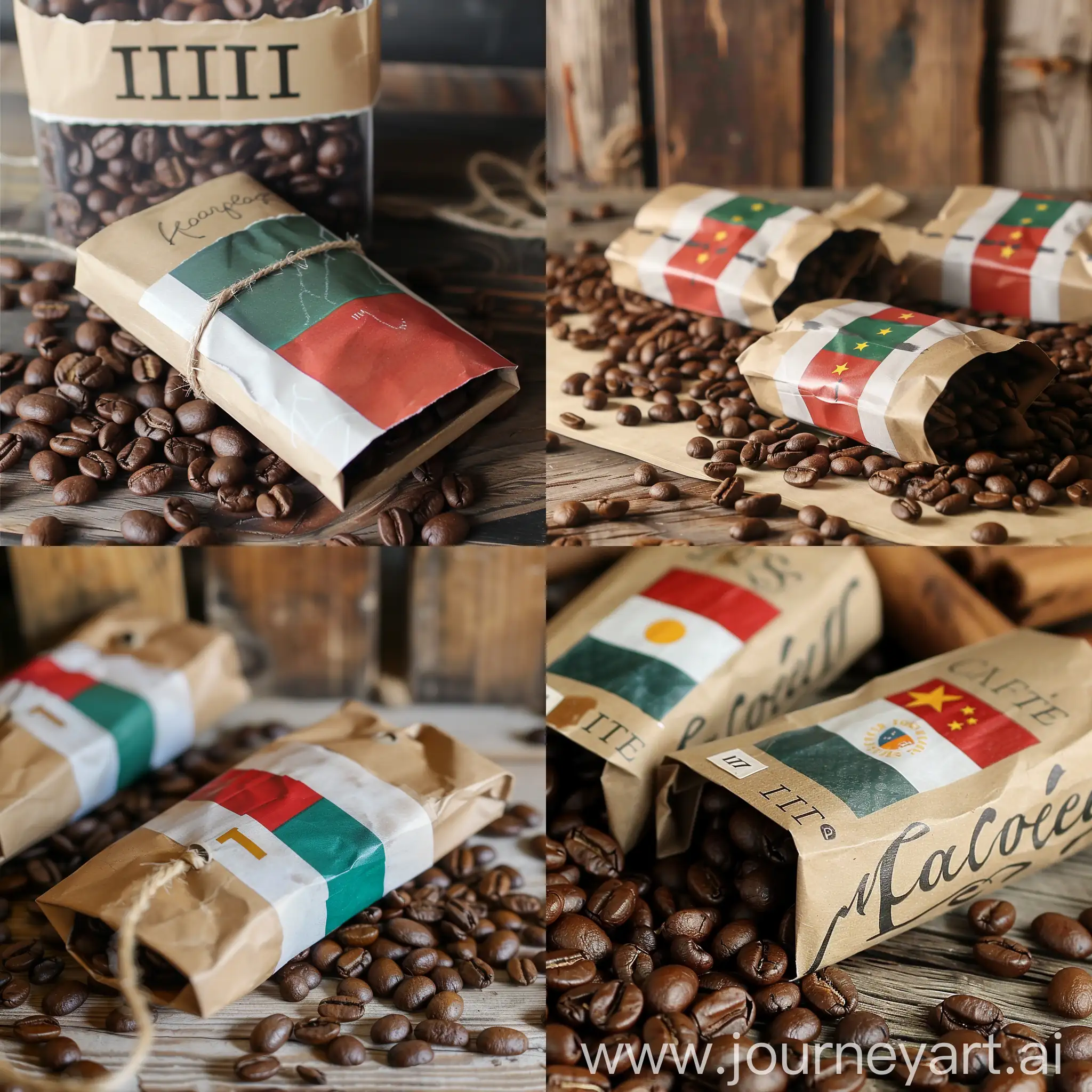 Упаковка кофе в зернах материал - бумага на обертке флаг италии