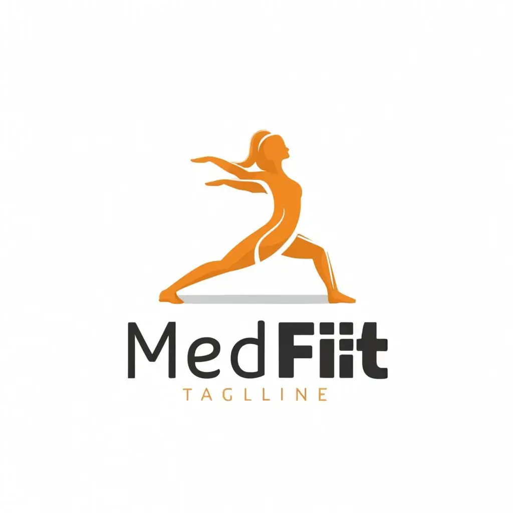 a logo design,with the text "MedFit", main symbol:yoga AND GYM lady,Moderate,be used in Sports Fitness industry,clear background