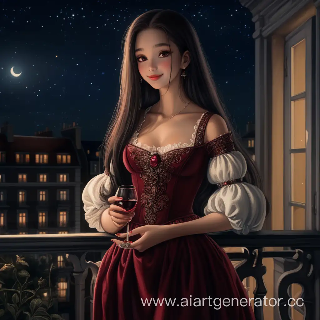 Elegant-Nighttime-Revelry-Mysterious-Woman-in-18th-Century-Attire-with-Wine