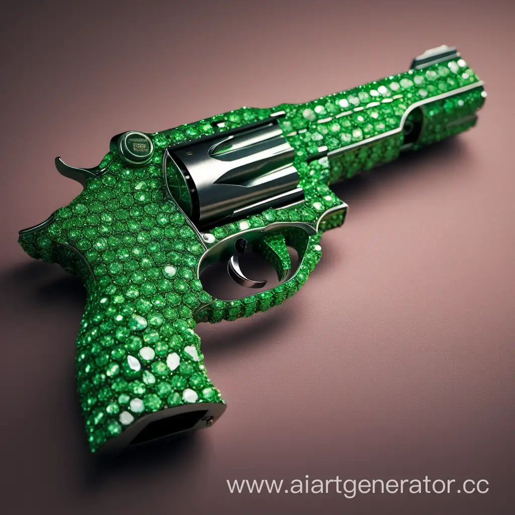Пистолет весь в зеленых алмазах