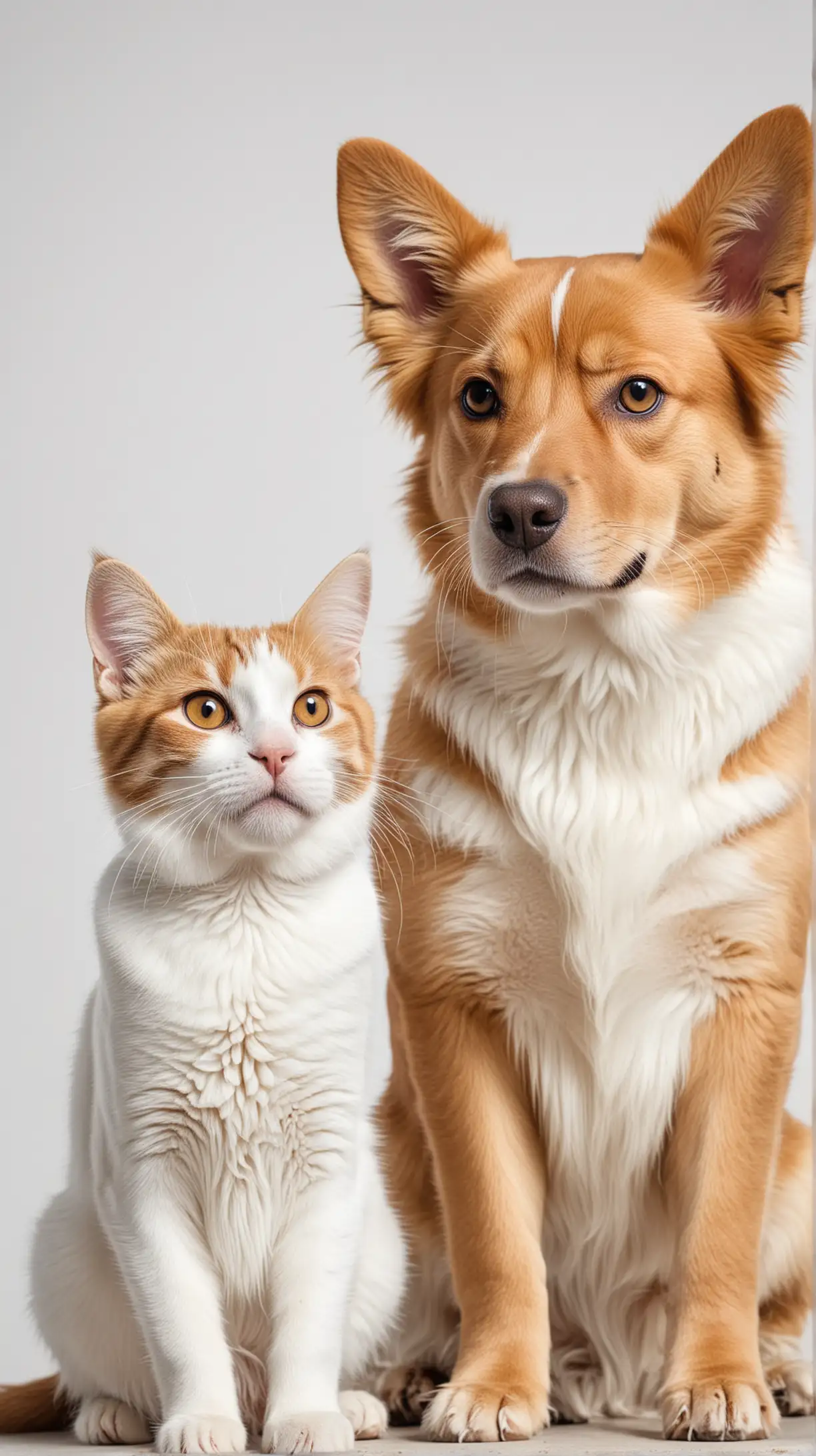 Dog and Cat Together on White Background
