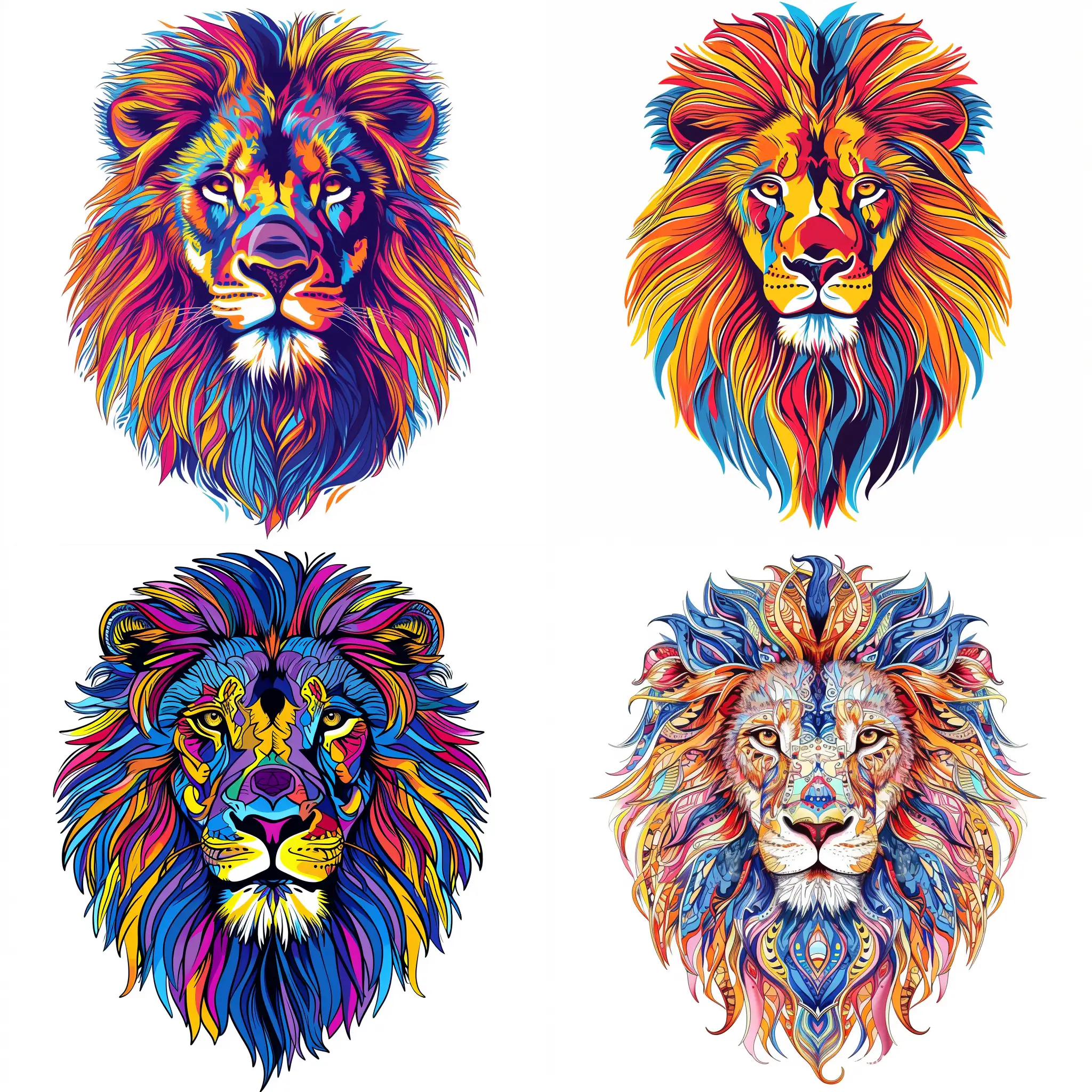 lion's head t-shirt design graphic, colorful, clear outline, vector, contour, white background --v 6 --ar 1:1 --no 17549