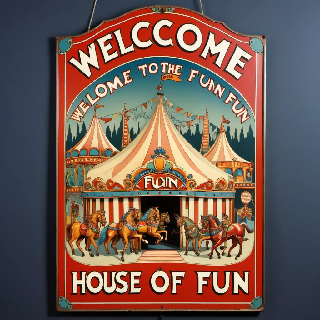 Nostalgic English Fairground Sign Welcome to the House of Fun by Ivan Bilibin