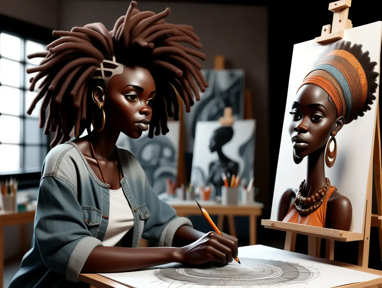 African Artist Creating Art in Studio