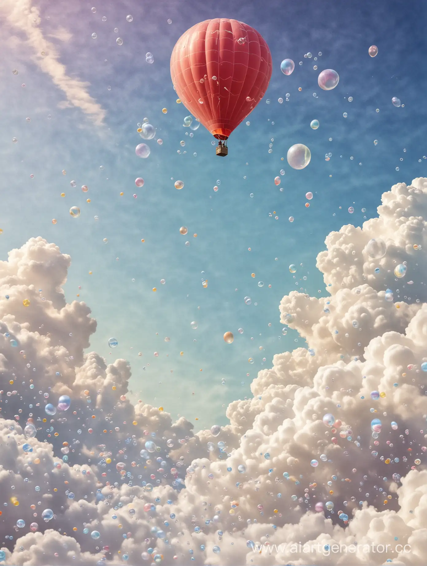 фон с воздушным шаром вдалеке, пузырями, детство, веселье, пена