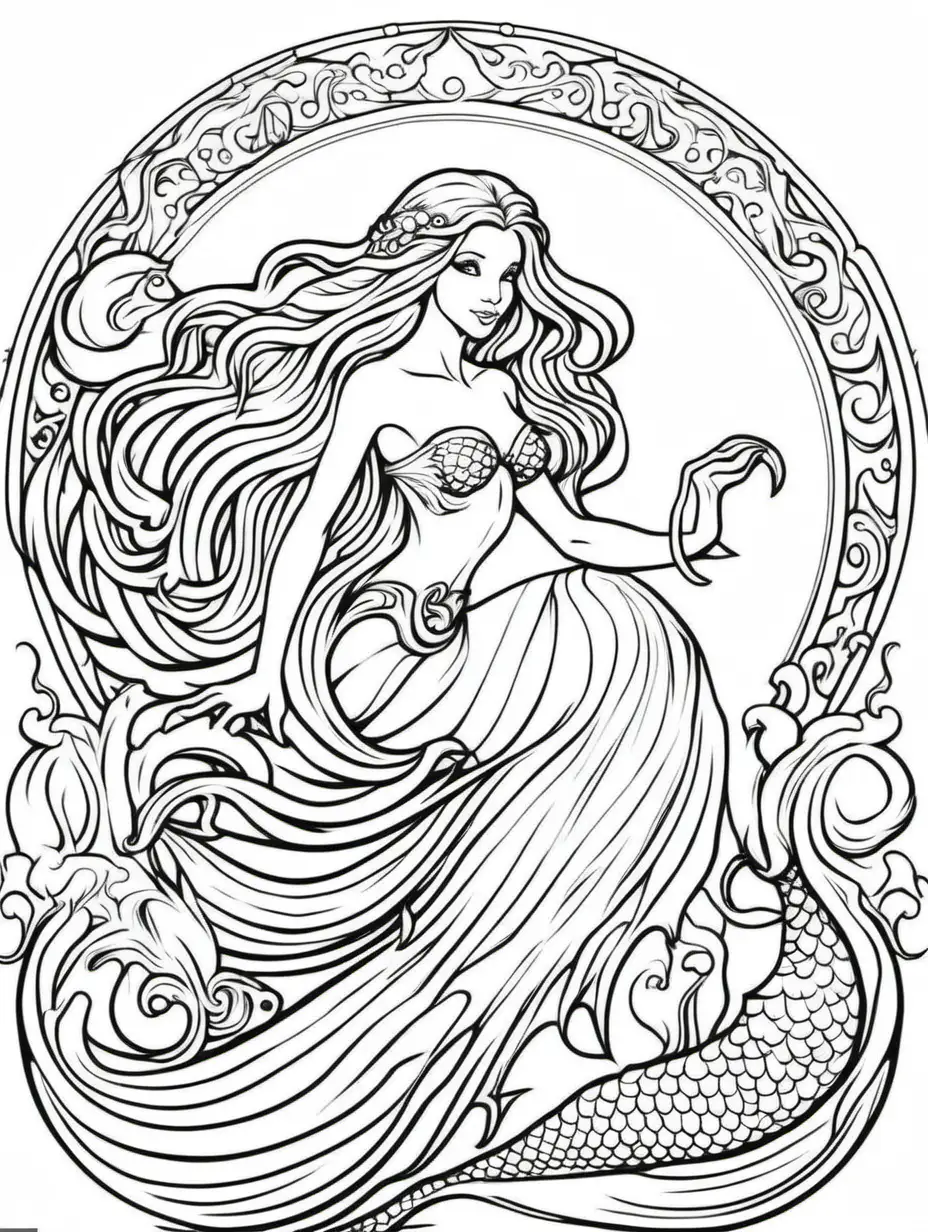Enchanting Mermaid Outline for Coloring Book Fun