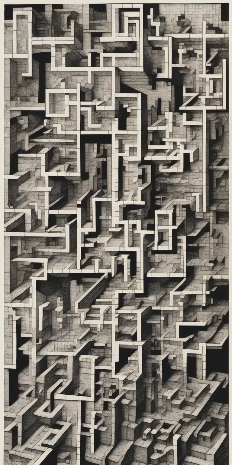 tetris puzzle in the style of MC escher and basquiat
