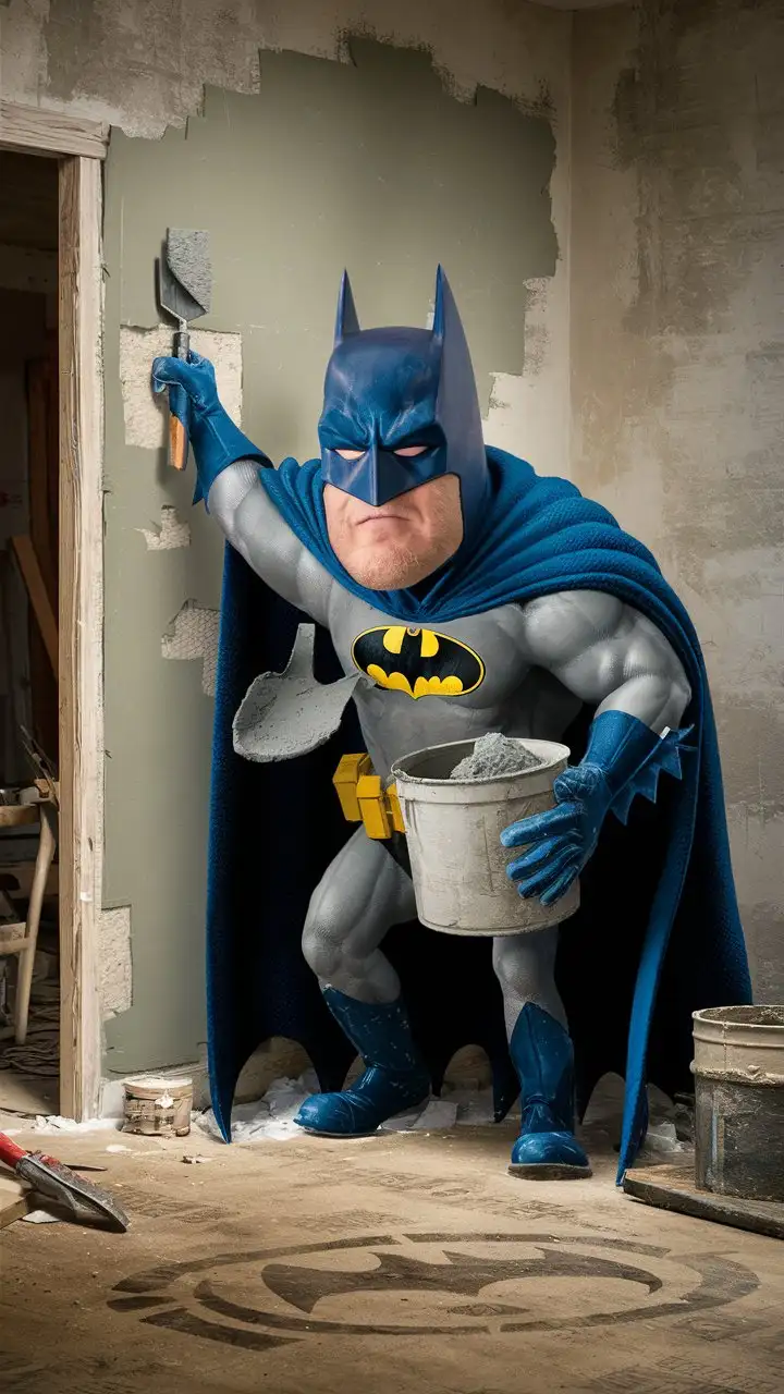 Batman plastering his house 