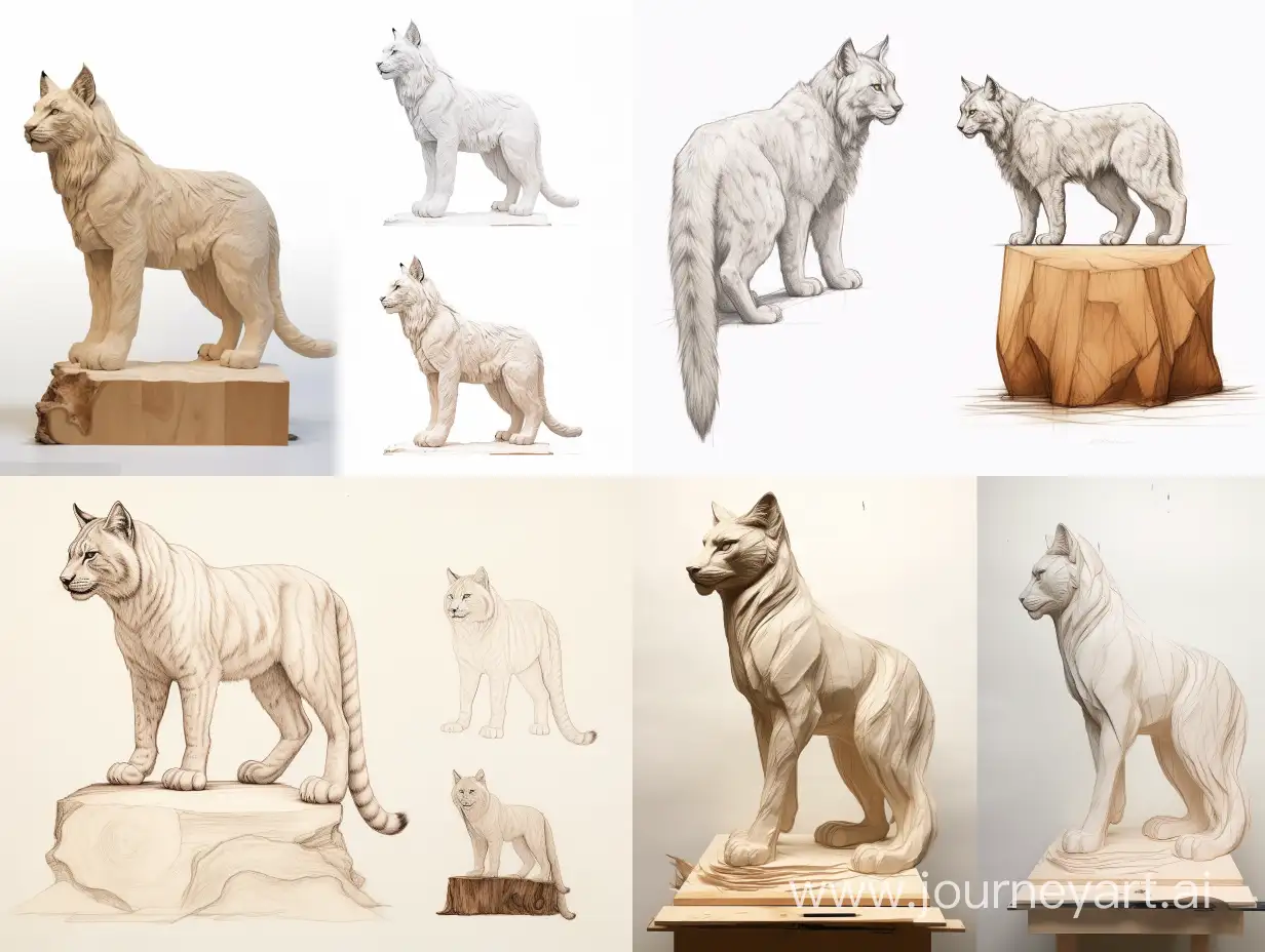 Realistic-Wooden-Lynx-Sculpture-on-Large-Cube-Professional-Wood-Carving