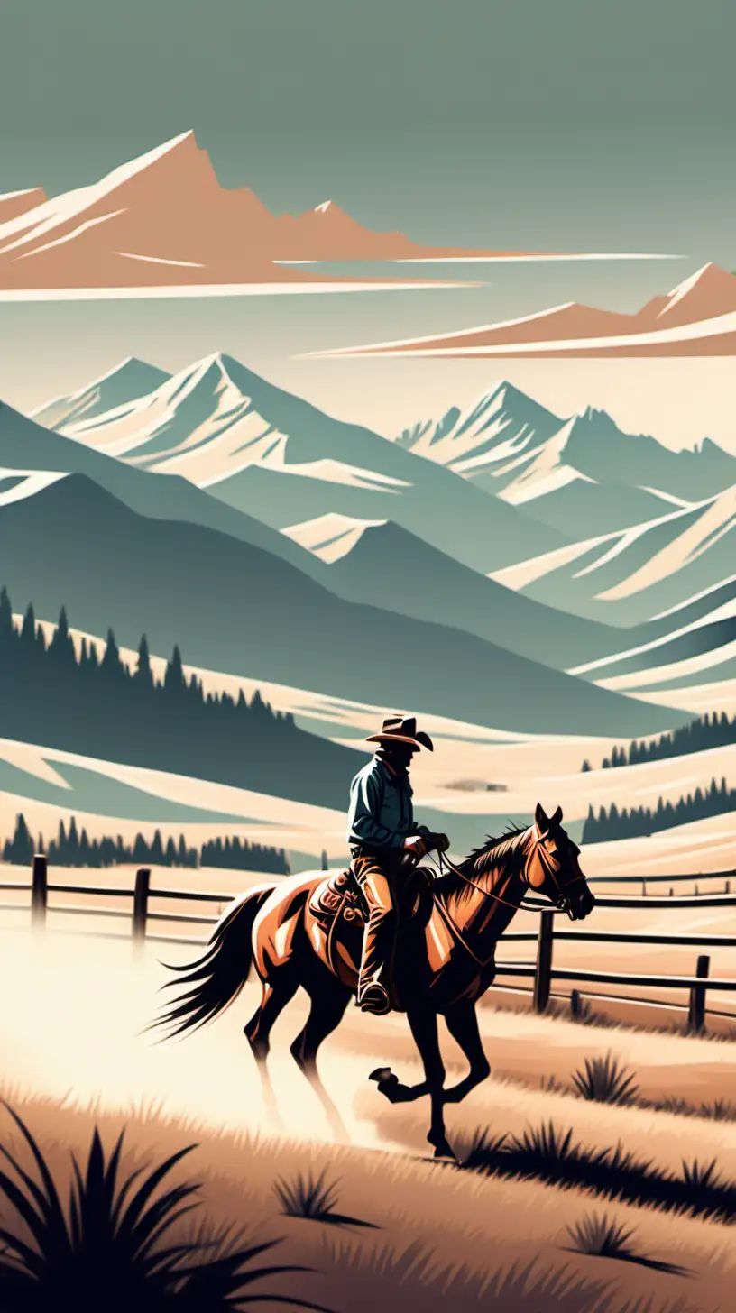Montana Cowboy Riding Horse on Remote Ranch