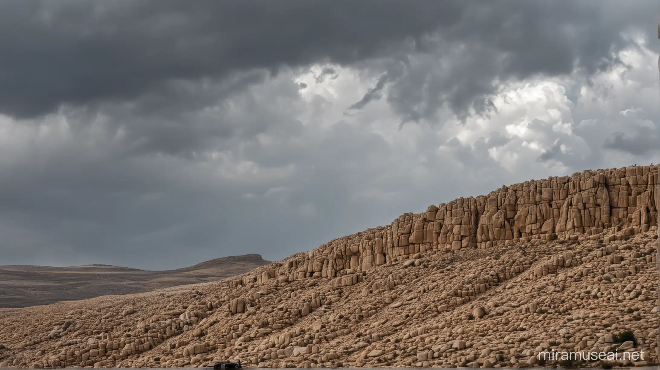 Foreboding Sky Over Rocky Mountain Landscape in Israel