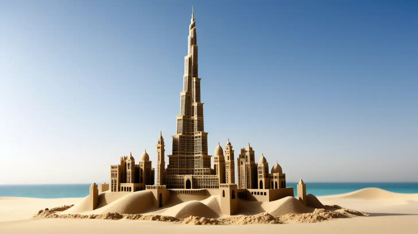Iconic Burj Khalifa Sand Castle Side View Masterpiece