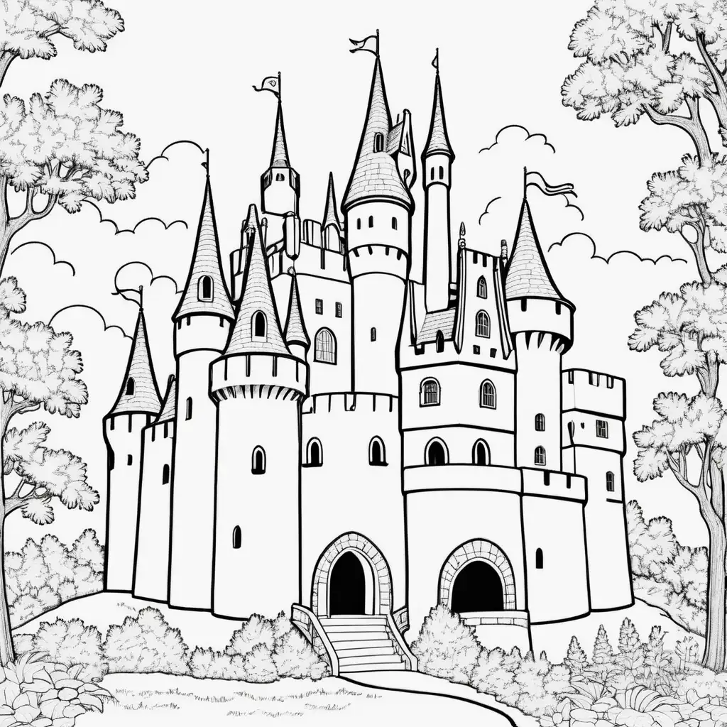 coloring page castle simple