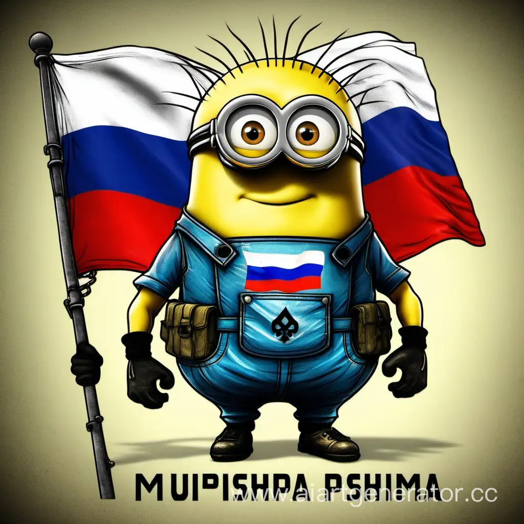 Накачаный миньон с российским флагом и надписью на груди Pasha
