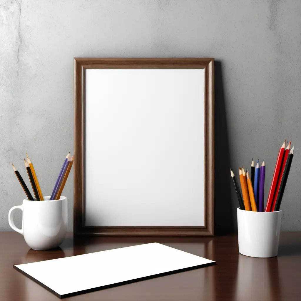 picture frame with empty canvas in the working desk
