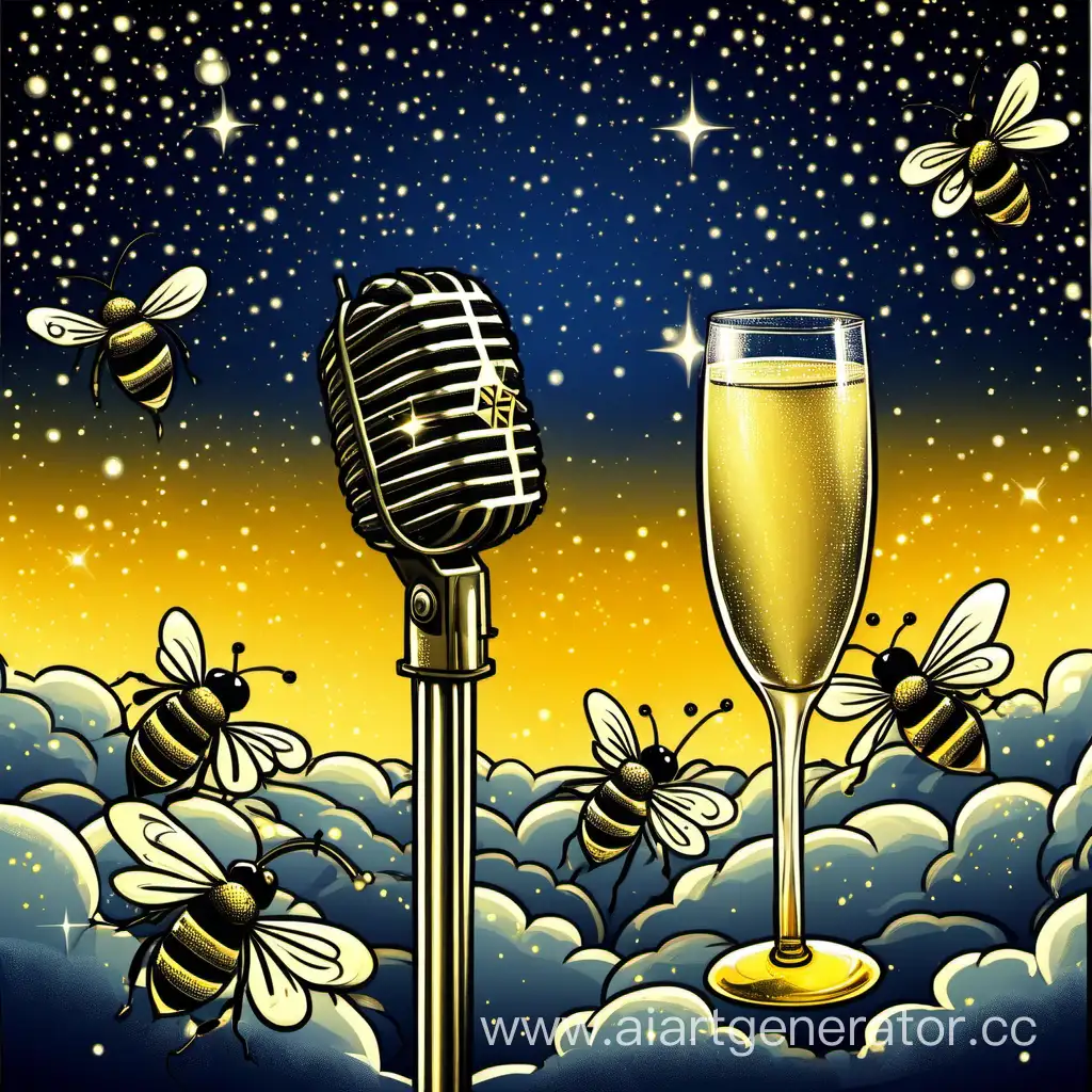 Микрофон, пчела, шампанское, ночное небо