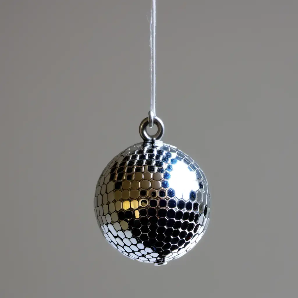 A metalic charm of a very small mirror ball