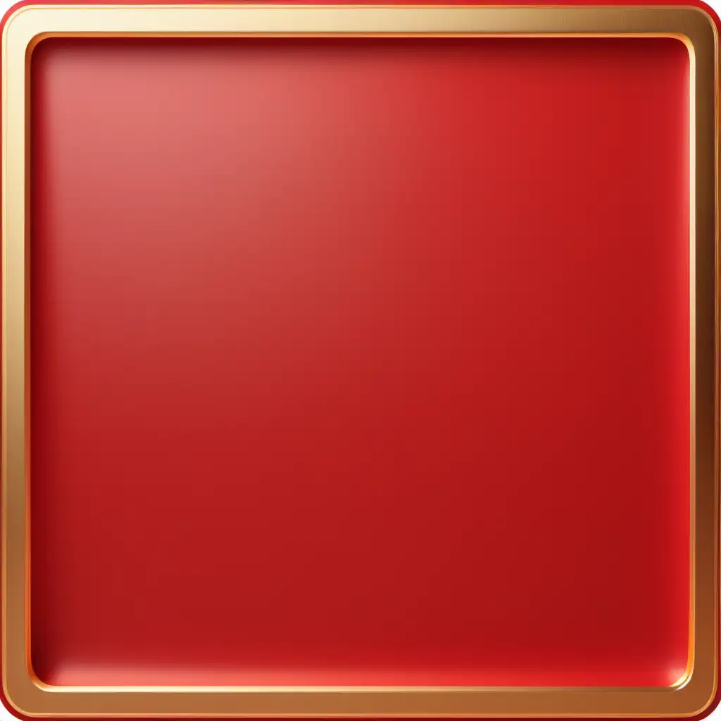 quadrado com fundo vermelho e bordas douradas e lisas, pouco arredondada, de frente e com fundo branco