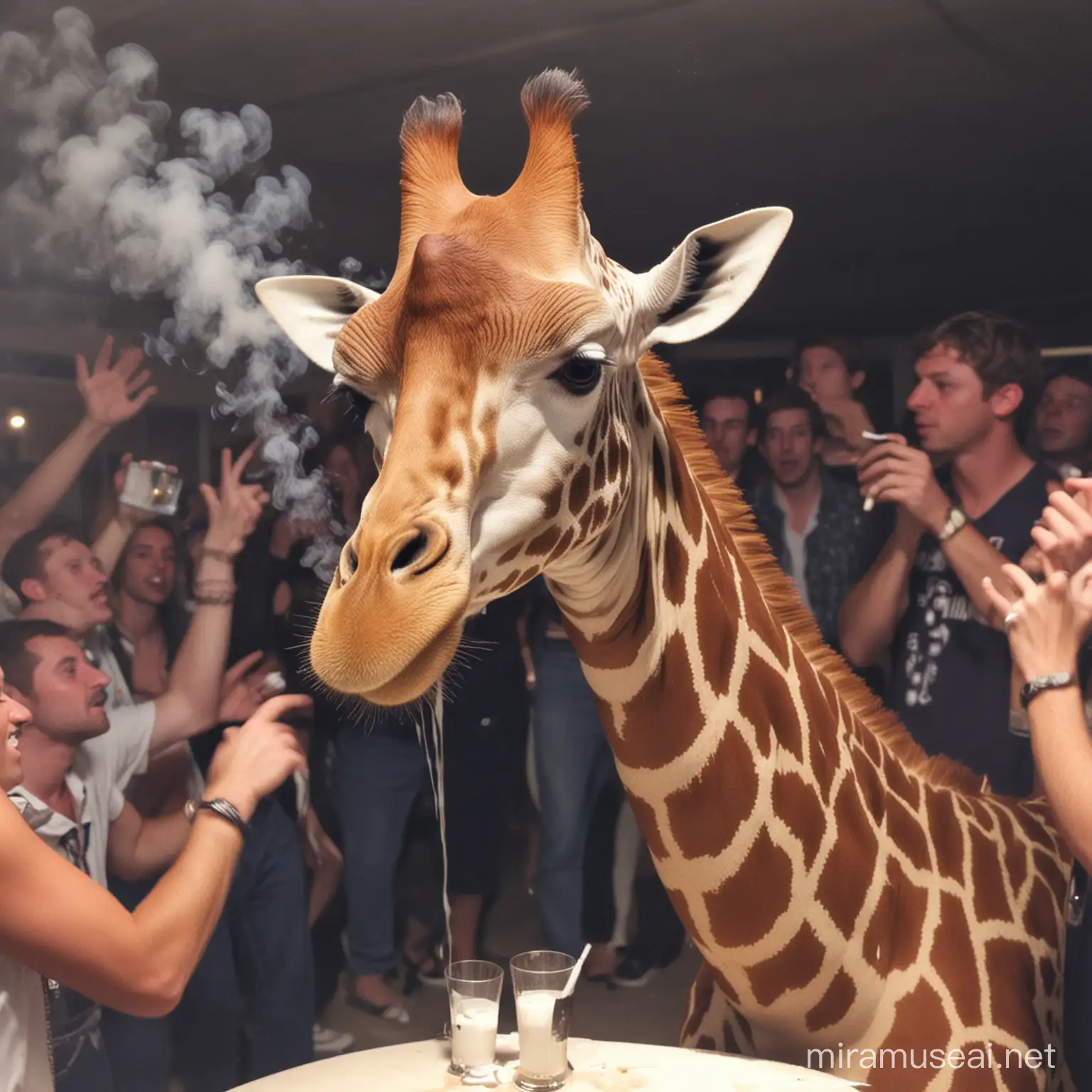 Giraffe Snorting Cocaine at Wild Frat Party