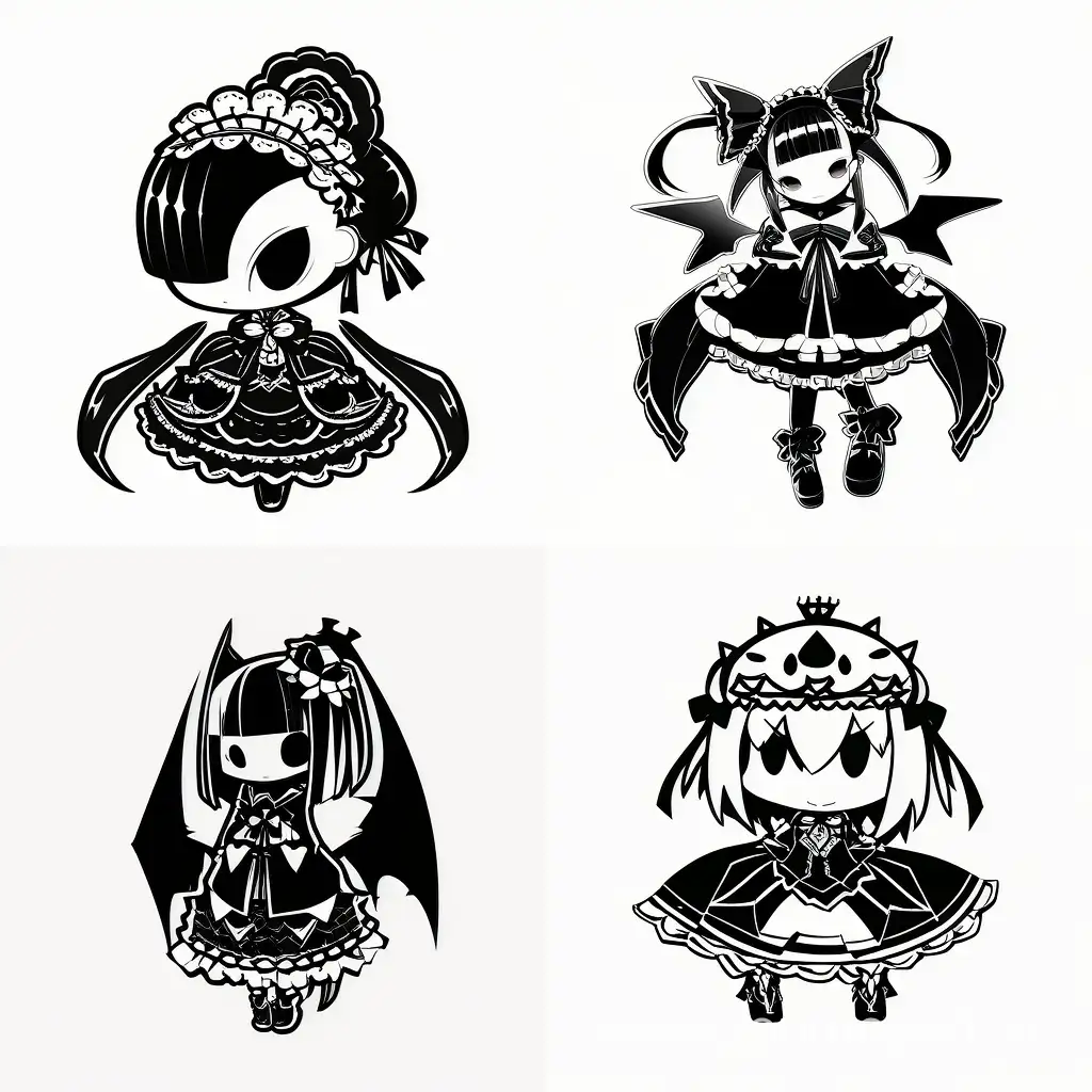 /imagine prompt:Gothic, Sticker, black and white , Vector, White Background, Detailed , cute , full body