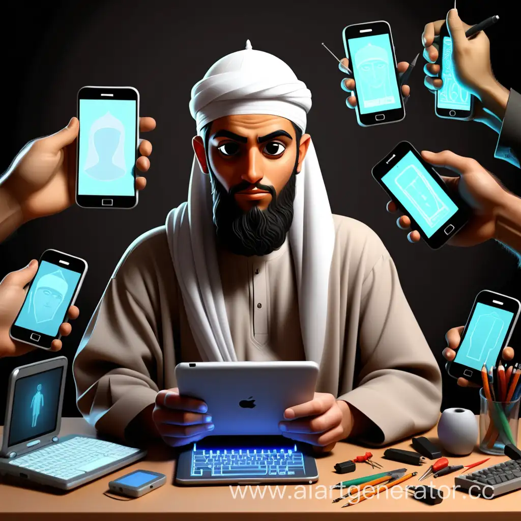 TechSavvy-Muslim-Man-Surrounded-by-Gadgets-and-Tools