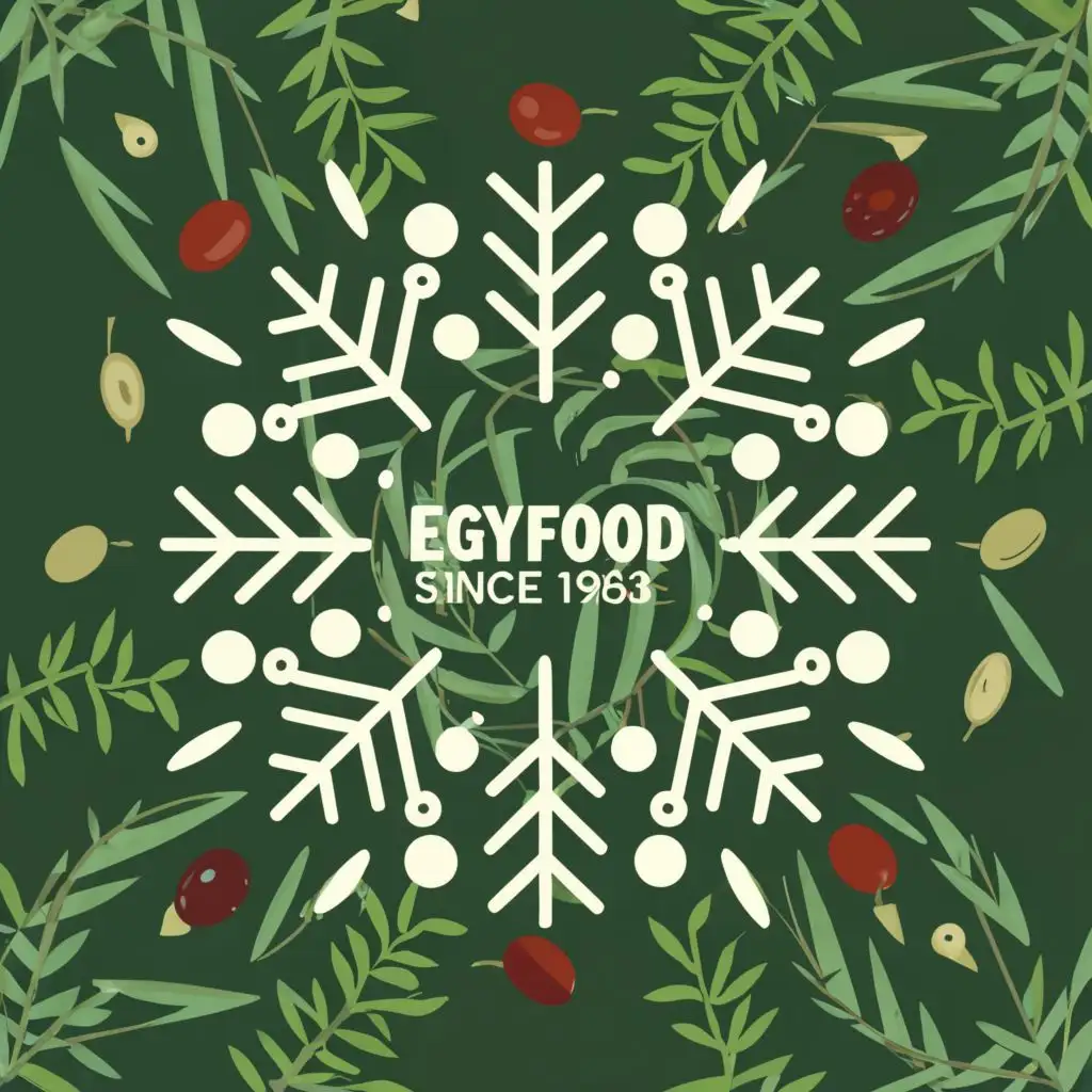 logo, Food storage Snowflake
olive
Palm fronds
, with the text "EGYFOOD
-Since 1983-", typography