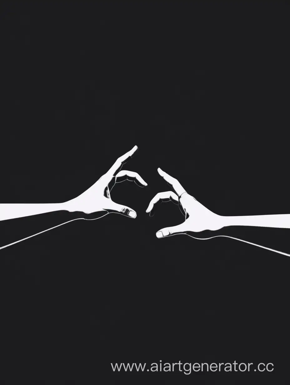 две минималистичные руки тянуться друг к другу на чёрном фоне 