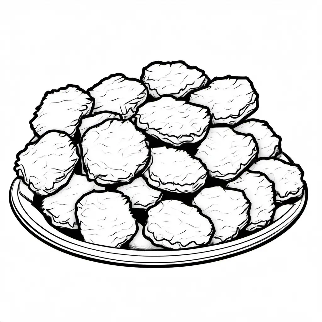 Chicken nuggets  color page for kids bold ligne and easy and just Chicken nuggets, Coloring Page, black and white, line art, white background, Simplicity, Ample White Space. The background of the coloring page is plain white to make it easy for young children to color within the lines. The outlines of all the subjects are easy to distinguish, making it simple for kids to color without too much difficulty