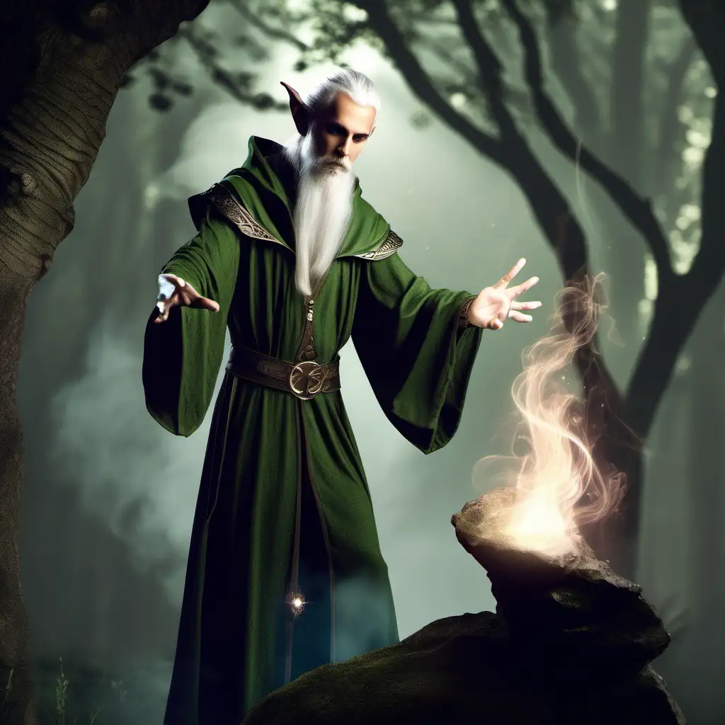 Mystical Elf Wizard Conjuring Magic Spell
