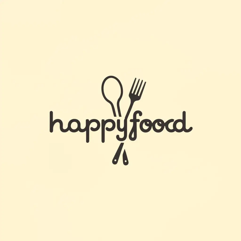 a logo design,with the text "Happyfood", main symbol:spoon and fork,Moderate,clear background