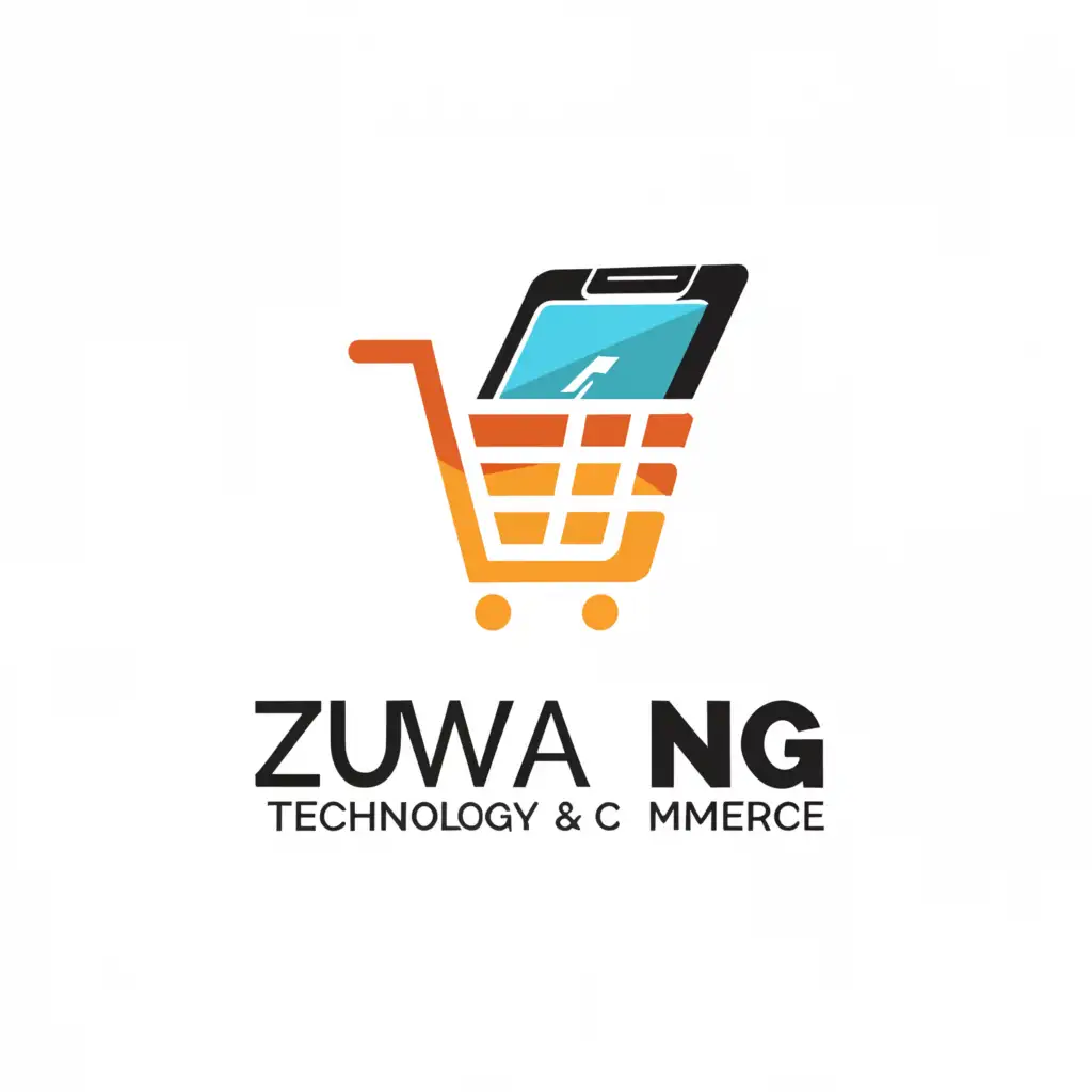 a logo design,with the text "zuwa ng", main symbol:a shopping cart and phone,Minimalistic,be used in Technology industry,clear background