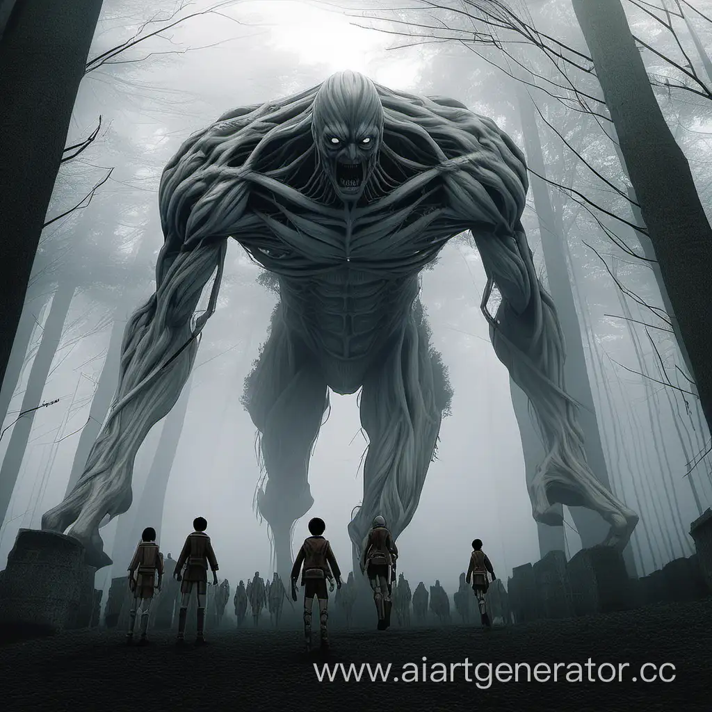 a grey forest atmosphere  with no living beings  Attack on titan universe