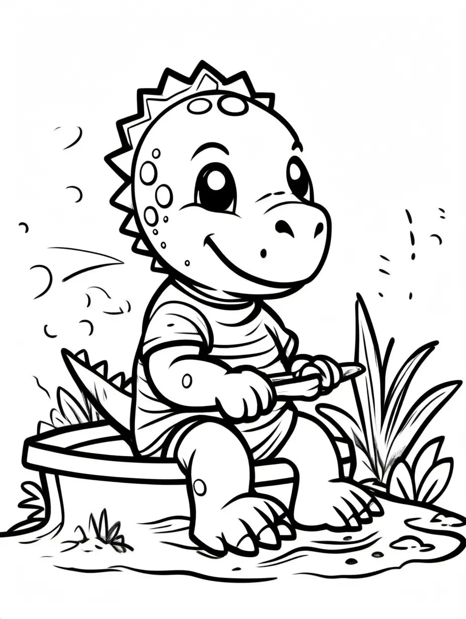 Adorable Baby Dinosaur Drawing Playful Scene in Kindergarten