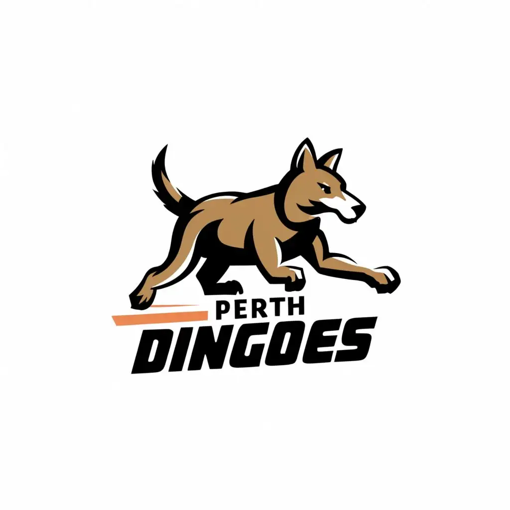 a logo design, with the text 'PERTH DINGOES', main symbol: dingo, Minimalistic, to be used in Sports Fitness industry, clear background, orange and beige colors