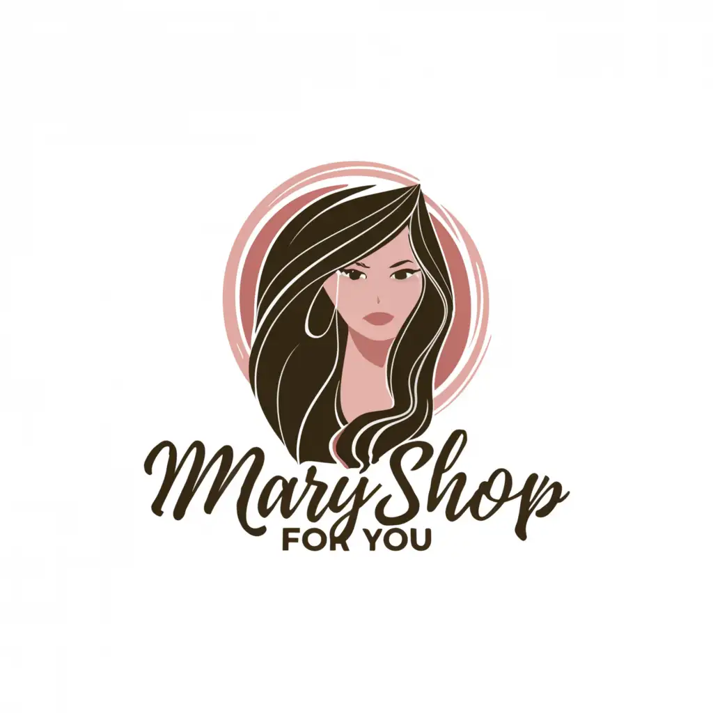 a logo design,with the text "mary shop for you", main symbol:a dark haired girl/face,Moderate,clear background