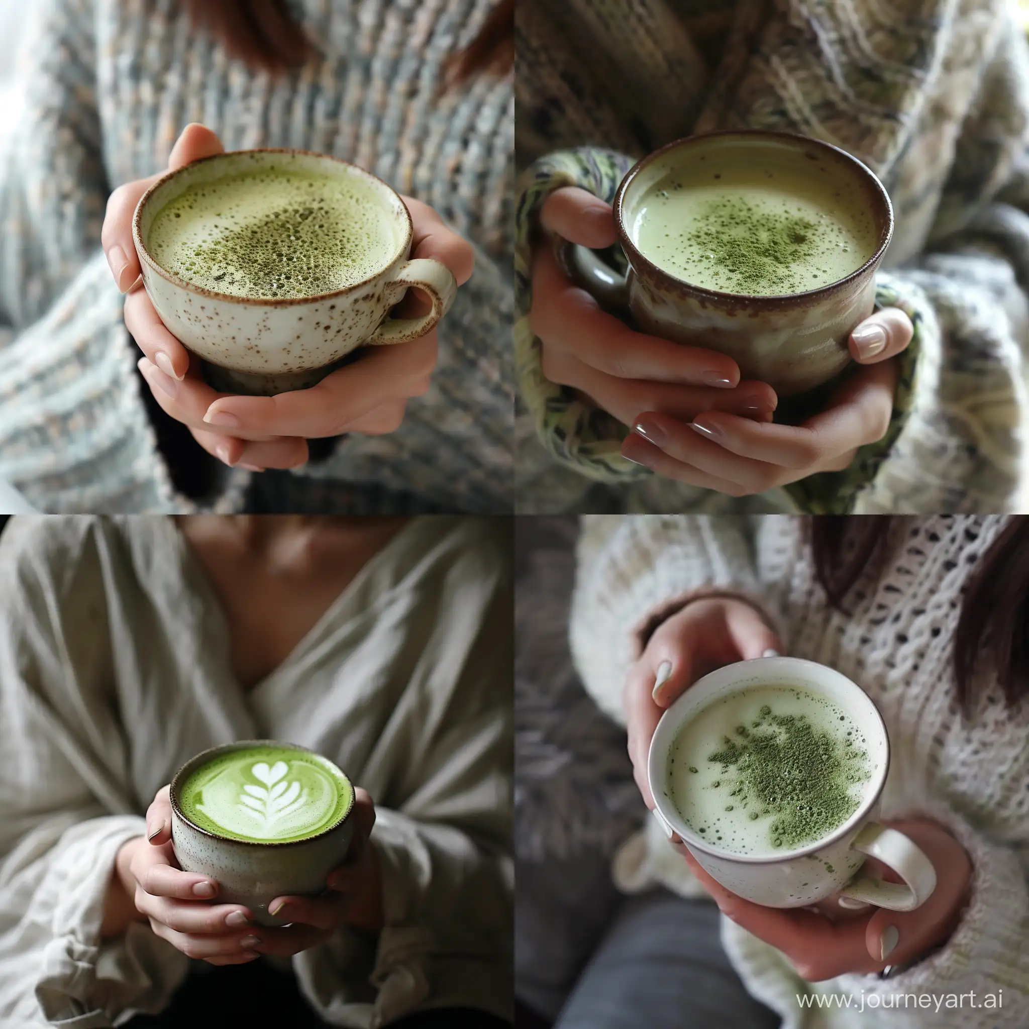 Woman-Holding-a-Cup-of-Matcha-Tea-in-Natural-Setting